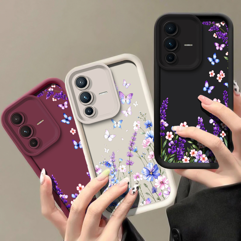Vivo V40 - Telefoonhoesje met lavendelvlinderpatroon voor Vivo V70