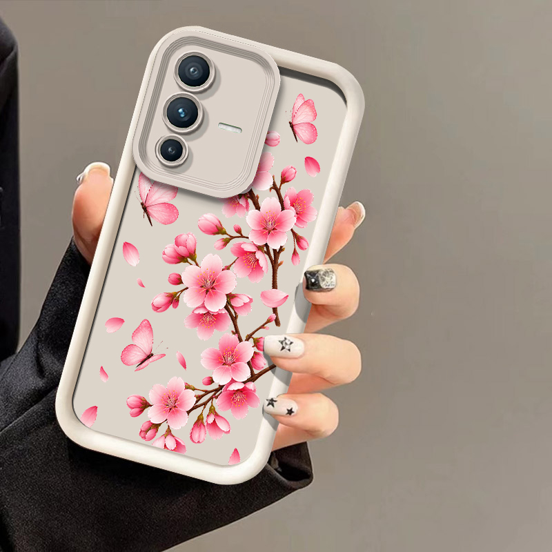 Vivo V40 - Roze telefoonhoesje met kersenbloesemprint voor Vivo