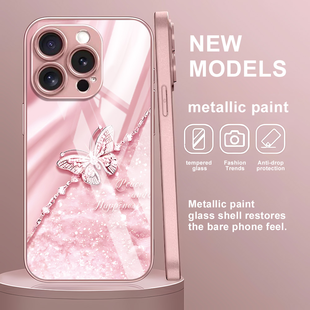 Roze Vlinder Gehard Glas Case  - Screen Protector Film recensie en prijs